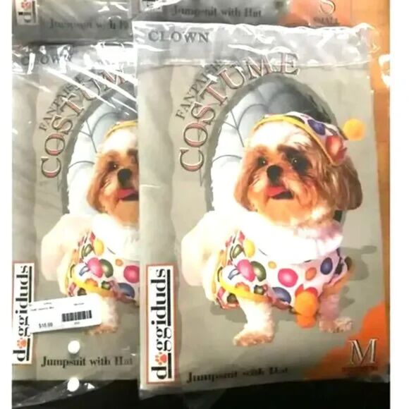 Doggie Halloween Costume Size: Medium "Clown Jumpsuit w/ Tail" . {2} Pac Bundle - Picture 1 of 5